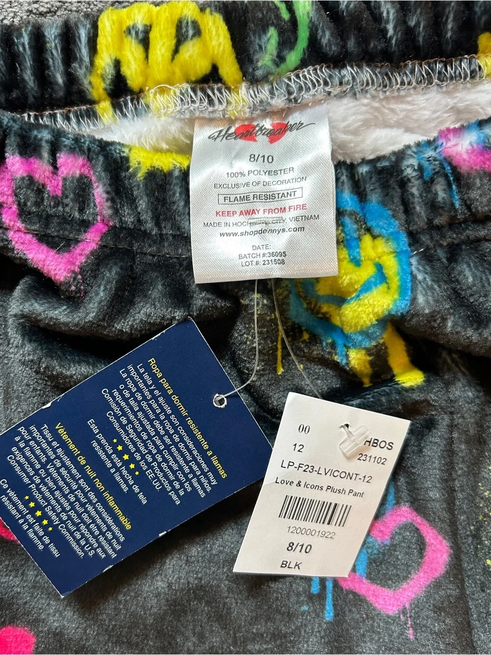 Heartbreaker Black Fleece Pajama Pants with Neon Pink 'Love' & Multicolor Prints